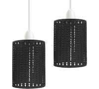 DC VOLTAGE 2 Pack of Pendant Light Shade Metal Drum Shaped Lampshade Industrial Easy fit Ceiling Indoor Wire cage Lampshade for Kitchen Living Room Corridor(Black - 2 Pack)
