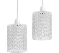 DC VOLTAGE 2 Pack of Pendant Light Shade Metal Drum Shaped Wire Cage Industrial Easy fit Ceiling Indoor Lampshade for Kitchen Living Room Corridor (White)
