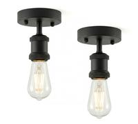 DC VOLTAGE 2 Pack of Single Head Fully Earth Ceiling Light Retro Flush Mount Black E27 Lamp Holder Sconce Chandeliers Pendent Set for Living Room Dining Room