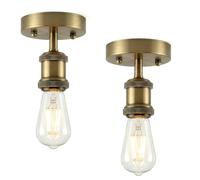 DC VOLTAGE 2 Pack of Single Head Fully Earth Ceiling Light Retro Flush Mount E27 Lamp Holder Sconce Chandeliers Pendent Set (Green Brass withBulb 2 Pack)