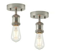 DC VOLTAGE 2 Pack of Single Head Fully Earth Ceiling Light Retro Flush Mount E27 Lamp Holder Sconce Chandeliers Pendent Set (Satin Nickel withBulb 2 Pack)