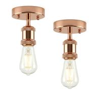 DC VOLTAGE 2 Pack of Single Head Fully Earth Ceiling Light Retro Flush Mount E27 Lamp Holder Sconce Chandeliers Pendent Set (Rose Gold withBulb 2 Pack)