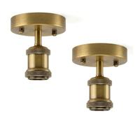 DC VOLTAGE 2 Pack of Single Head Fully Earth Ceiling Light Retro Yellow Brass Flush Mount E27 Lamp Holder Sconce Chandeliers Pendent Set for Living Room