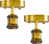 DC VOLTAGE 2 Pack of Single Head Fully Earth Ceiling Light Retro Yellow Brass Flush Mount E27 Lamp Holder Sconce Chandeliers Pendent Set for Living Room