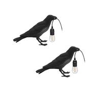DC VOLTAGE 2 Pack Raven Table Lamp Gothic Black Crow 30cm Resin Bird Night Light with E27 Bulb Holder 3D Realistic Lamp for Halloween Decor Bedroom Home Unique Gift Idea and Novelty Lighting niches