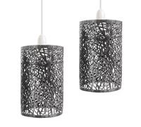 DC VOLTAGE 2 Pack Retro Metal Light Shades, Vintage Style Ceiling Lamp Pendant Shade, Non Electric 25cm Easy Fit Drum Lampshade, Office, Living Room Light Shade with Reducer Ring (Brushed Silver)