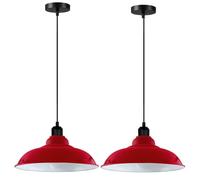 DC VOLTAGE 2 Pack Retro Style Red 32cm Metal Curvy Shape Ceiling Industrial Large Pendant Light Shade Fitting Adjustable Hanging E27 Lamp Base for Kitchen Corridor Living Room Loft Restaurant