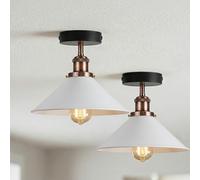 DC VOLTAGE 2 Pack Semi Flush Mount Ceiling Light Metal E27 22cm White Cone Shade