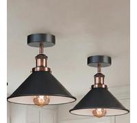 DC VOLTAGE 2 Pack Vintage Industrial Style Flush Mount Metal Ceiling Light Fittings 22cm Cone Lampshade E27 Indoor Light Perfect for Living Room Bedroom Kitchen Dining Area Black Inner White With Bulb