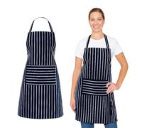 DC VOLTAGE 2 Pcs Adjustable Cotton Aprons with Pocket for Women Men Unisex Bib Aprons Black & White Striped Bonjour Kitchen Butchers Chefs Home Kitchen Restaurant School College Coffee Gardening