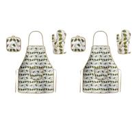 DC VOLTAGE 2 Pcs Adjustable Cotton Aprons with Pocket for Women Men Unisex Bib Aprons Green & White Printed Leaves Kitchen Butchers Chefs Home Kitchen Restaurant School College Coffee Gardening