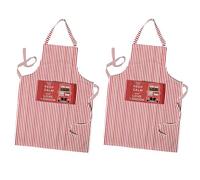 DC VOLTAGE 2 Pcs Adjustable Cotton Aprons with Pocket for Women Men Unisex Bib Aprons Red & White Striped London Kitchen Butchers Chefs Home Kitchen Restaurant School College Coffee Gardening