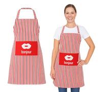 DC VOLTAGE 2 Pcs Adjustable Cotton Aprons with Pocket for Women Men Unisex Bib Aprons Red & White Striped Bonjour Kitchen Butchers Chefs Home Kitchen Restaurant School College Coffee Gardening