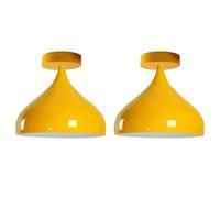 DC VOLTAGE 2 Pcs Vintage Industrial Metal Ceiling Lights 31.5CM Yellow Semi Flush Mount Lighting Fixtures for Kitchen Island Bedroom Hallway Dining Rooms Living Rooms Bar