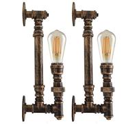 DC VOLTAGE 2 PCs Vintage Rustic Water Pipe Wall Mount Light Steampunk Up or Down Light Fixtures for Bedroom Kitchen Cafe Hotel Bar Pub Farmhouse (Brushed Copper)
