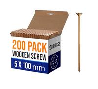 DC VOLTAGE 200 pcs 5.0 x 100mm Self-Tapping Wood Screws M5 Thread Flat Head Assortment Kit -Yellow Passivated Plated Finish wood screw box