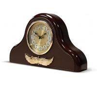 DC VOLTAGE 20cm Leather Mantel Clock - Decorative Battery Operated Table & Shelf Napoleon Style Clock for Bedroom, Living Room & Office, Retro Analogue Desk Clock with Classic Round Design