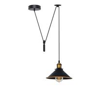 DC VOLTAGE 22cm Black Gold line Cone Spider Pendant Light,Industrial Hanging Ceiling Lamp with E27 Base & 2M Adjustable Cord for Farmhouse Kitchen, Dining, Hallway with Bulb