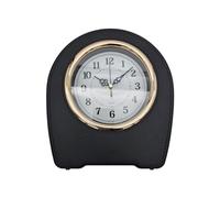 DC VOLTAGE 28cm Mantel Clock Black Plastic Body & Leather Look Finish - Decorative Battery Operated Table & Shelf Napoleon Style Clock for Bedroom, Living Room & Office, Retro Analogue Desk Clock