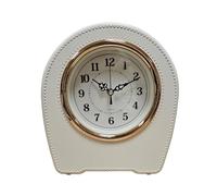 DC VOLTAGE 28cm Mantel Clock White Plastic Body & Leather Look Finish - Decorative Battery Operated Table & Shelf Napoleon Style Clock for Bedroom, Living Room & Office, Retro Analogue Desk Clock