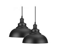 DC VOLTAGE 2Pack Black Metal Ceiling Pendant Light 29cm W Curvy Shape Industrial E27 Large Light Shade Fitting UK Fixtures Easy Fit Decor for Island Kitchen Bedroom Cafe Living Room