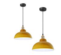 DC VOLTAGE 2Pack Retro Electroplated Ceiling Light Shade Yellow Inner White Industrial Dome Easy Fit Metal 29cm Pendant Lamp Bulb Guards Non Electric Vintage Lampshade for Kitchen Living Room Bedroom