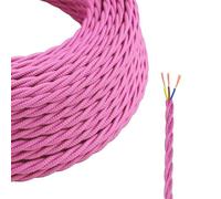 DC VOLTAGE 3 Core Twisted Electrical Cable 3m Antique Twisted Flex Braided Cable Lighting Lamp Vintage 10ft Flex Textile Cables Vintage Fabric Covered Twin and Earth Cables (Baby Pink)