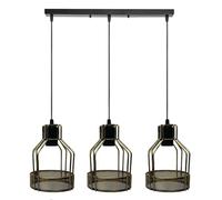 DC VOLTAGE 3 Head Metal Bird Cage 24cm Brushed Brass Pendant Light Industrial E27 95cm Adjustable Cables Rectangular Ceiling Base for Kitchen Dining Room Living Room
