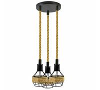 DC VOLTAGE 3 Head Rope Pendant Ceiling Light Industrial Metal 16 cm Cage Shade with E27 Holders, 95 cm Adjustable Cable Rustic Hanging Light Fixture