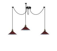 DC VOLTAGE 3 Head Spider Pendant Light, Burgundy Metal Cone Shaped 20 cm Shades, Industrial Ceiling Hanging Lamp, 2 m Adjustable Cable, E27 Lighting Fixture for Kitchen Island, Living Room, Bedroom