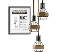 DC VOLTAGE 3 Light Hemp Rope Pendant 16cm E27 Cage Ceiling Lamp