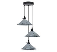 DC VOLTAGE 3 Way 22cm Cluster Ceiling Pendant Light E27 Base Chrome Metal Cone Shaped Light Shade Hanging with Adjustable Hight for Loft Bar Cafe Dining Room Kitchen