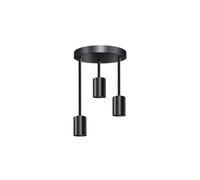DC VOLTAGE 3 Way Ceiling Light Fitting, Industrial Black Metal E27 Base Pendant Lamp with Adjustable Cords, Semi Flush Mount Fixture for Living Room, Bedroom, Restaurant