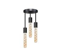 DC VOLTAGE 3 Way Ceiling Light Fitting, Industrial Black Metal E27 Base Pendant Lamp with Adjustable Cords, Semi Flush Mount Fixture for Living Room, Bedroom, Restaurant