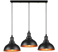 DC VOLTAGE 3 Way Pendant Light, 20cm Black Metal lamp Shades, Industrial Cluster Pendant Light, 95cm Adjustable Cable, Black & Gold Finish Hanging Lamp for Living Room, Dining, Hallway
