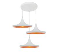 DC VOLTAGE 3 Way Pendant Light E27 Base 36cm White Inner Gold Metal Lightshade 95cm Industrial Height Adjustable Ceiling Hanging Lamp for Restaurant Bar Balcony Kitchen Dining Room Living Room