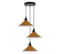 DC VOLTAGE 3 Way Pendant Light E27 Yellow Metal Cone Shade Adjustable