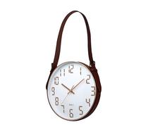 DC VOLTAGE 30cm Wall Clock White Hanging Leather Belt Round Creative Clock Premium Quartz Battery Powered Easy to Read Analogue Clock for Home, Kitchen, Living Room, School and Office
