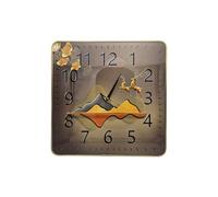 DC VOLTAGE 40cm Square Decorative Table & Wall Clock - Modern Glass Art Black & Gold Clock with Golden Deer & Mountain Design, Silent Sweep Movement, Battery Operated Home & Living Room Decor