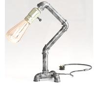 DC Voltage 40cm Water Pipe Table Lamp E27 Metal Steampunk Plug-in On-Off Switch Easy Fit Farmhouse Light Fitting for Bedroom Office Study Room (Brushed Silver - with Bulb)