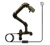 DC Voltage 40cm Water Pipe Table Lamp E27 Metal Steampunk Plug-in On-Off Switch Easy Fit Farmhouse Light Fitting for Bedroom Office Study Room (Brushed Copper - Without Bulb)