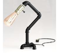 DC Voltage 40cm Water Pipe Table Lamp E27 Metal Steampunk Plug-in On-Off Switch Easy Fit Farmhouse Light Fitting for Bedroom Office Study Room (Black - with Bulb)
