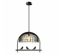 DC VOLTAGE 49cm Black Bird Perched Inside Cage Ceiling Pendant Light Creative E27 Industrial Filament Vintage Bulb with Adjustable Hanging Chain for Entryway Bedroom Kids Room Kitchen Hallway