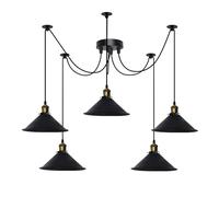 DC VOLTAGE 5 Head Spider Lights Metal Cone Shaped Black 22 cm Shades Industrial Pendant Lights with 2m Adjustable Cable for Kitchen Island Living Room Bed Room (Without Bulb)