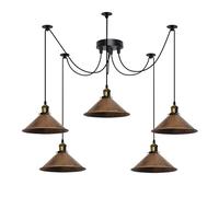 DC VOLTAGE 5 Head Spider Lights Metal Cone Shaped Brushed Copper 22 cm Shades Industrial Pendant Lights with 2m Adjustable Cable for Kitchen Island Living Room Bed Room (Without Bulb)