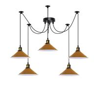 DC VOLTAGE 5 Head Spider Lights Metal Cone Shaped Yellow 22 cm Shades Industrial Pendant Lights with 2m Adjustable Cable for Kitchen Island Living Room Bed Room