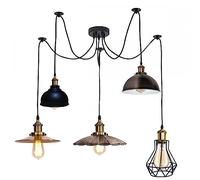 DC VOLTAGE 5 Way Pendant Light Industrial Metal Lampshade E27 Lamp Holder 195cm Height Adjustable Ceiling Hanging Spider Lighting Fixture for Halloween Decor Restaurant, Cafe, Bar (with Bulb)