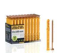DC VOLTAGE 50 Pcs Wall Plugs and Screws Set 10mm x 100mm Concrete Fixings Screws and Wall Expansion Anchors Plugs Kit Wall Hanging Mounting TV Mount Drywall Self Tapping Screw Wall Plug