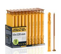 DC VOLTAGE 50 Pcs Wall Plugs and Screws Set 10mm x 120mm Concrete Fixings Screws and Wall Expansion Anchors Plugs Kit Wall Hanging Mounting TV Mount Drywall Self Tapping Screw Wall Plug
