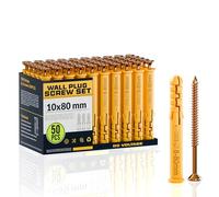 DC VOLTAGE 50 Pcs Wall Plugs and Screws Set 10mm x 80mm Concrete Fixings Screws and Wall Expansion Anchors Plugs Kit Wall Hanging Mounting TV Mount Drywall Self Tapping Screw Wall Plug